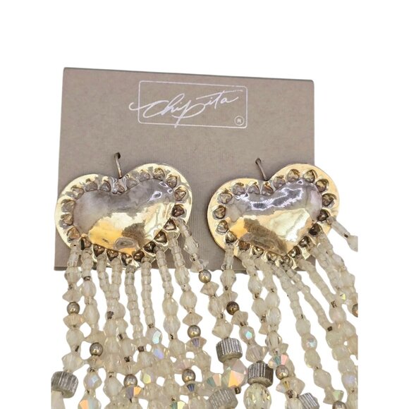 Vintage NOS Chipita Beaded Heart Pierced Earrings (A9000) - Picture 2 of 4